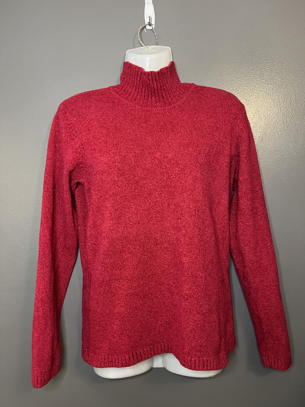 Talbots Sweater Womens Medium Red Mock Neck Nylon Blend Knit Pullover Cozy